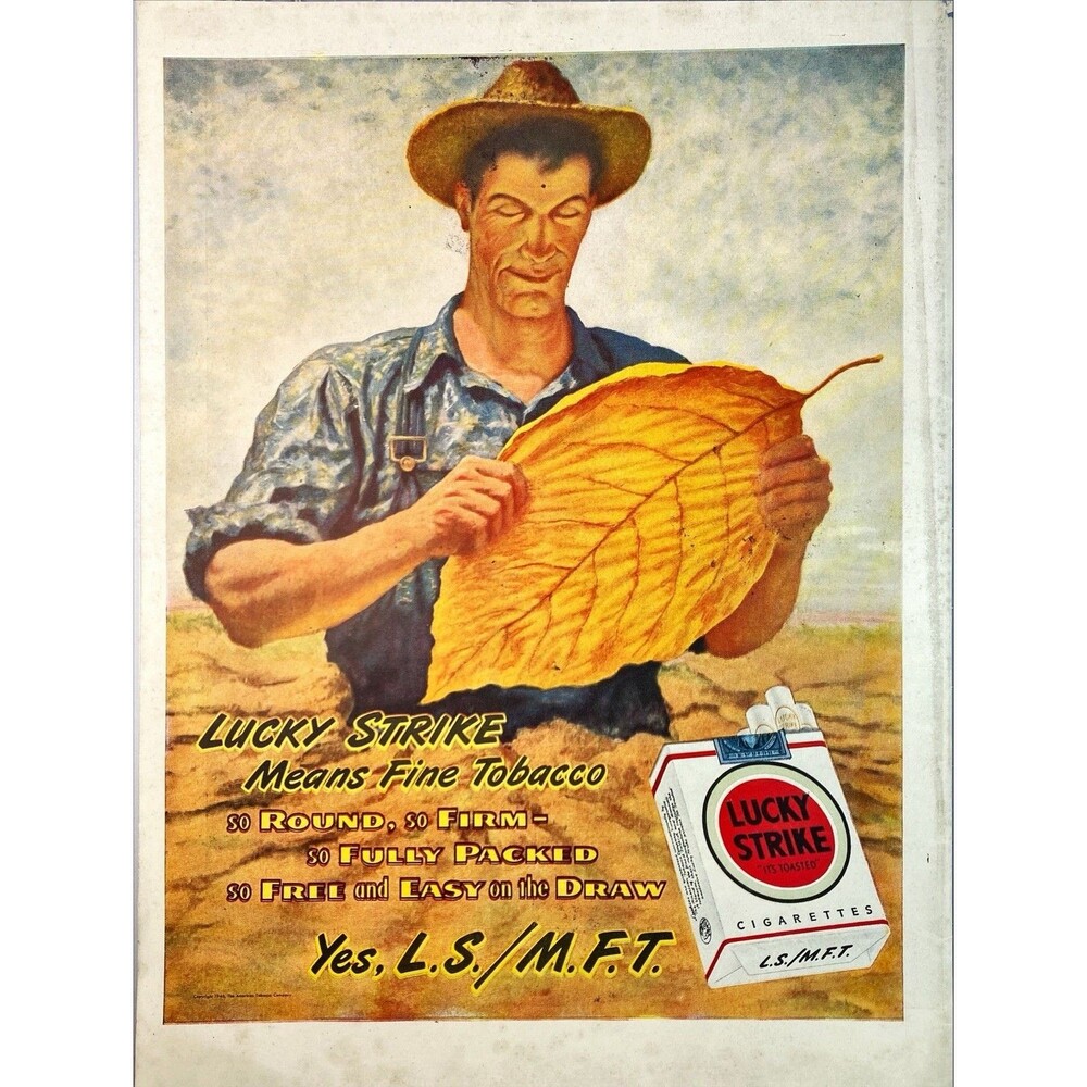 Lucky Strike Cigarettes "Means Fine Tobacco" Illustration Vintage Print Ad 1946